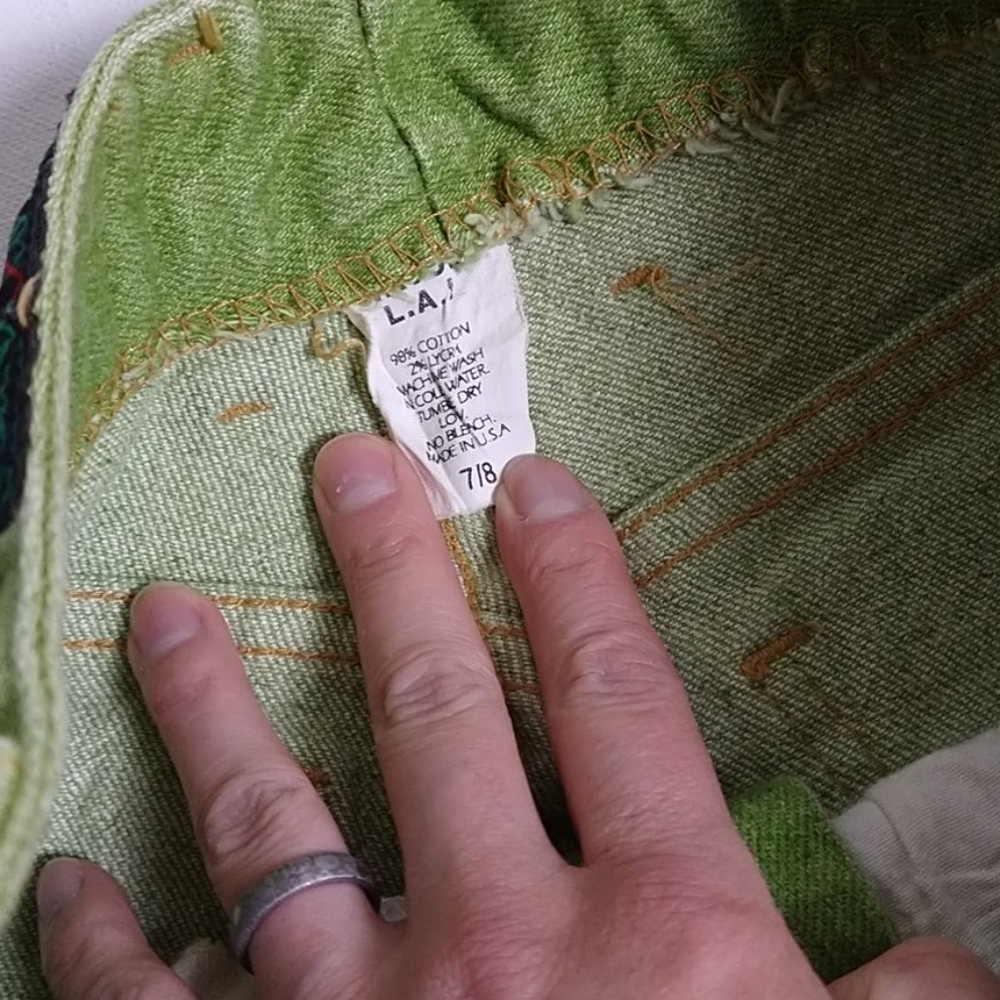 Watch L.A. Lime Green Cut Off Jean Shorts - Picture 3 of 3